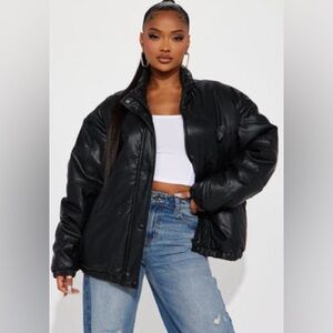 Fashion Nova Faux Leather Puffy Coat